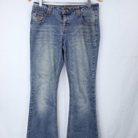 MUDD WOMEN'S JEANS EMBROIDERED POCKETS FLARED BOOT LEGS STYLE BCP3108X SZ 5 VTG - Picture 1 of 9